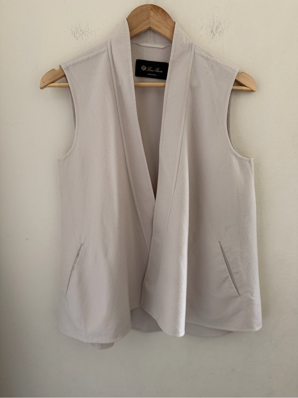 Loro Piana Italy Cashmere Draped Open Front Vest Oatmeal Ivory S FAF3986